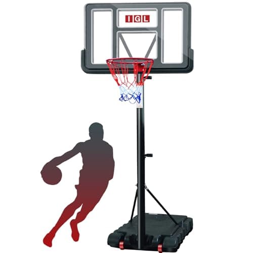 IGL Portable Basketball Hoop, 5.6-10FT Adjustable Basketball Goal System, 44 Inch Outdoor Basketball Hoop & Goals for Kids, Youth, and Adults in The Backyard, Driveway with PC Backboard (Black)