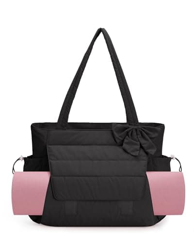 Wandering Nature Bow Tote Bag for Work Fits 40oz Tumbler, Yoga Bag with Wet Pocket & Yoga Mat Pocket, Commute, Gym, Travel