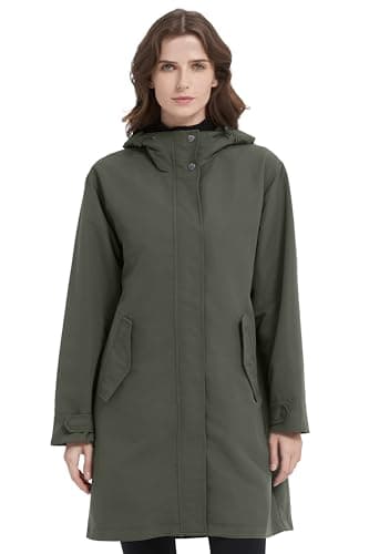 Orolay Women's Lightweight Rain Jacket Hooded Long Raincoats Softshell Travel Water-repellent Outdoor Windbreaker Darkgreen X-Large