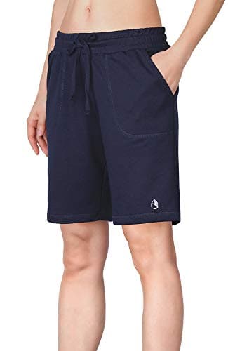 icyzone Athletic Running Yoga Shorts for Women - Women's Workout Active Lounge Bermuda Shorts with Pockets (XL, Navy)