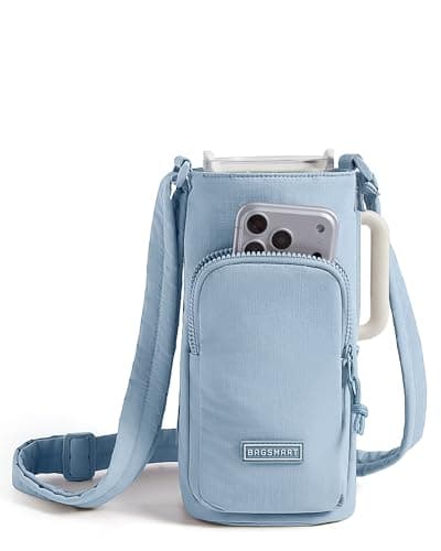 BAGSMART 40oz Magnetic Water Bottle Holder with Strap, Drink Carrier Bag Crossbody Gym Bag, Gym Accessories for Women/Men, French Blue