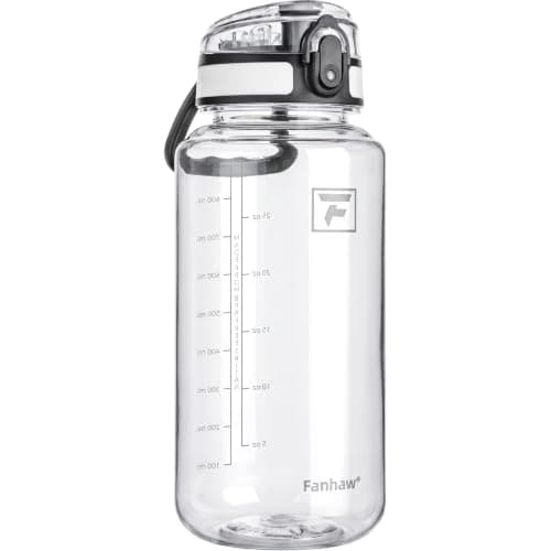 Fanhaw 32 Oz Clear Tritan Water Bottle, BPA-Free & Leak-Proof, Wide Mouth with Anti-dust Chug Lid, Reusable Plastic Bottle for Gym, Travel, School & Office, Back to School Essentials (Clear&White)