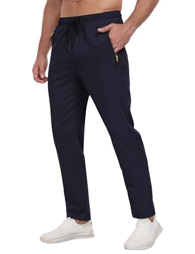 Zoofly Men's Sweatpants Lightweight Workout Pants with Zipper Pockets Elastic Waist Athletic Pants for Men Exercise Jogging Hiking Navy Blue L