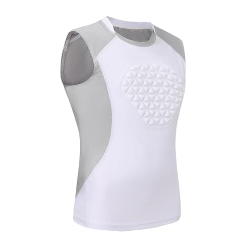Youth Baseball Chest Protector Softball Padded Shirt Heart Guard Sternum Protection for Baseball,Football,Lacrosse（White Grey,L）