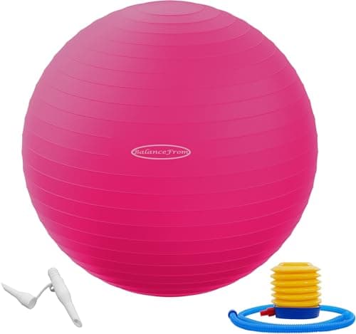 Fitvids Anti-Burst and Slip Resistant Exercise Ball Yoga Ball Fitness Ball Birthing Ball with Quick Pump, 2,000-Pound Capacity, Pink, 30-inch, XL