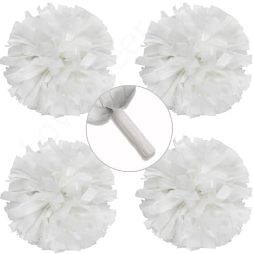Lovecheer 4Pack White Cheer Pom Poms Plastic Pom Poms Cheerleading for Team Spirits Sports Dance Cheering