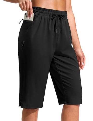 G Gradual Women's 13" Long Hiking Shorts with Zipper Pocket Lightweight Quick Dry Knee Length Bermuda Shorts for Women(Black,4XL)