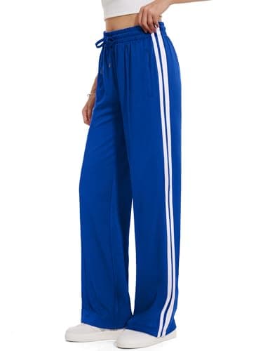 Tapata Women's 30" Inseam Active Track Pants Striped Loose Fit Running Sporty Bottoms Travel Athletic Jogging, Blue, M