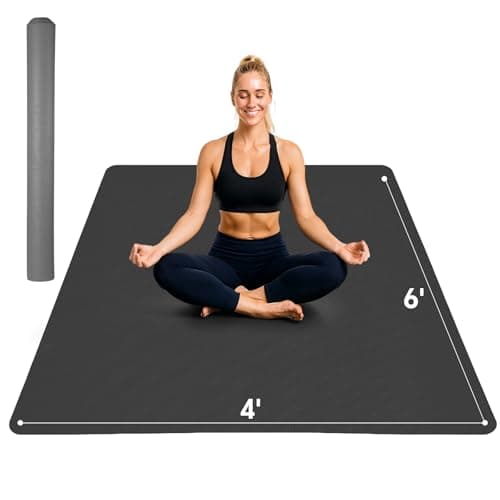 Stepwaver Extra Large Yoga Mat 6'x4'(1/4" Thick), Non-Slip, Ultra Durable, Wide Workout Mat, Wide Exercise Mats for Home Workouts, Yoga, Pilates, Stretching (Barefoot Exercise) - Black