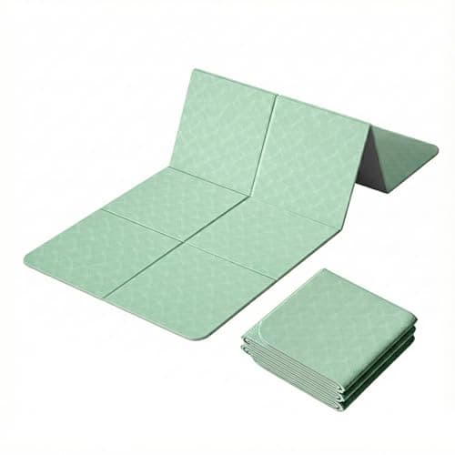 METACHOICE Foldable Yoga Mat 10 mm Thick Extra Wide 72"x28", Non Slip Travel Exercise Pad, TPE Compact Folding Pilates Floor Cushion for Home Gym & Nap, Mint Green