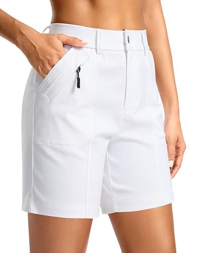 SANTINY Women's 5"/7" Hiking Golf Shorts Quick Dry Stretch Casual Work Shorts with Pockets for Women Walking Travel Summer (White_M)