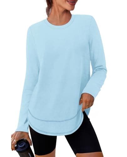 Womens Workout Tops Long Sleeve Swim Shirt Rash Guard Athletic Tops Ropa Deportiva para Mujer‌ Running Loose Fit Exercise Beach Vacation Lightweight Sweatshirt Blue M