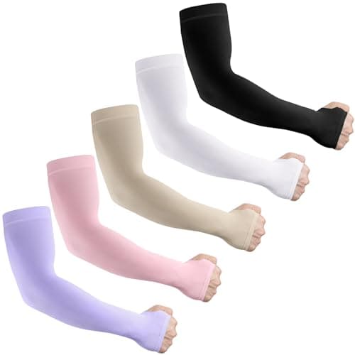 LUOLIIL VOE 5 Pairs Sun Protection Cooling Arm Sleeves - Tattoo Cover Up - Compression UV Sleeves Arm Covers for Men Women