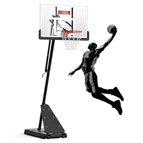IGL Basketball Hoop Outdoor with 52 Inch Shatterproof Backboard, 10FT Height Portable Basketball Hoop Outdoor, Adjustable Basketball Goal System (White)