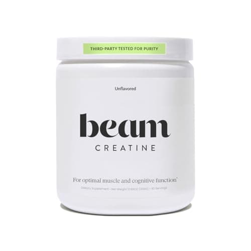 Beam Creatine Monohydrate Powder – 5g Micronized Creatine Monohydrate, Third Party Tested Creatine for Women & Men, Muscle Strength, Growth, Recovery & Cognitive Support, Unflavored, 60 Servings