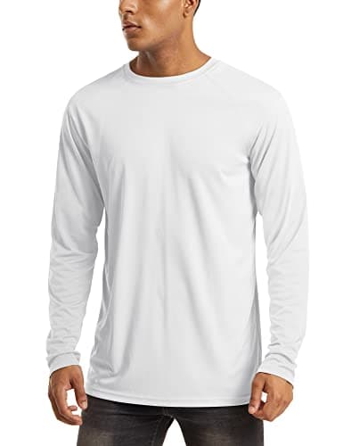 MAGCOMSEN Quick Dry Shirts for Men Long Sleeve Rash Guard Swim Sun UV UPF 50 Athletic Hiking Fishing Running Cooling T-Shirt White