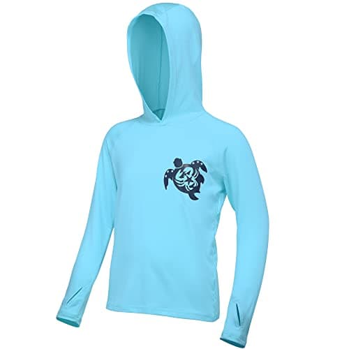 DRONIRING Boys Rash Guard Swim Hoodie, UPF 50+ UV Sun Protection Long Sleeve Fishing Shirt, Kids Youth SPF Water Shirts