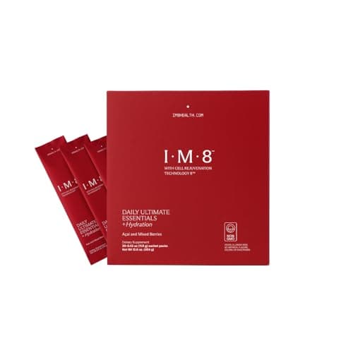 IM8 Daily Ultimate Essentials All-in-One Multivitamin Supplement Travel Packs, 92 Nutrient Rich Ingredients CoQ10, Probiotics, Vitamins, Greens, Gluten Free, Vegan, Acai Mixed Berry, 30 Servings