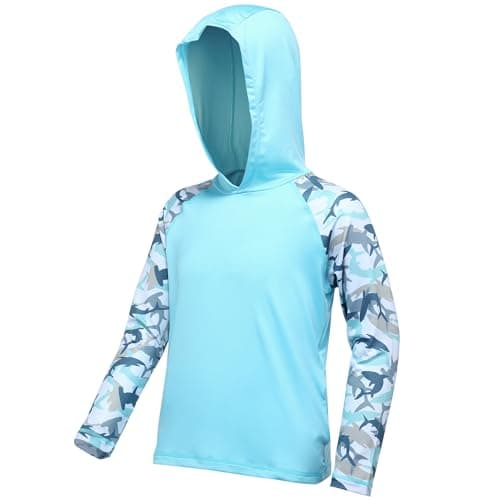 DRONIRING Boys Rash Guard Swim Hoodie, UPF 50+ UV Sun Protection Long Sleeve Fishing Shirt, Kids Youth SPF Water Shirts