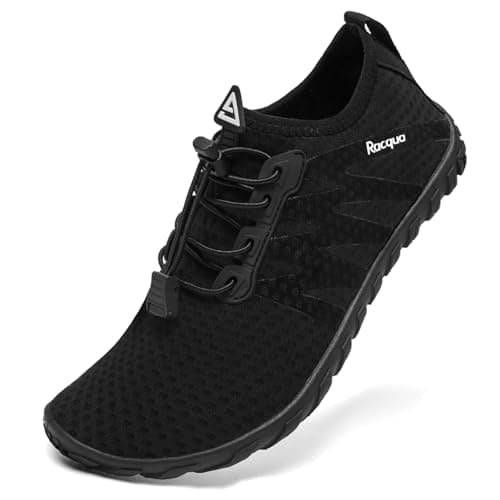 Racqua Womens Water Shoes Mens Quick Dry Barefoot Swim Shoes Lightweight Sports Beach Surfing Kayaking Aqua Shoes Black 8.5 Women/7.5 Men