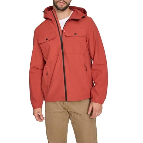 Levi's Men's Hooded Waterproof Arctic Cloth Rain Jacket, Barn Red, Large