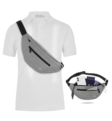 HiRui Large Crossbody Fanny Pack for Men Women Waist Bag Pack with 4-Zipper Pockets Phone Bag Fits All Phones Wallet Keys, Casual Hands-Free Waist Pack for Travel Workout Running (Gray)