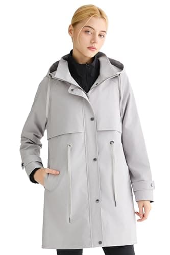 Orolay Women's Waterproof Hooded Rain Jacket Long Raincoats Lightweight Trench Coat Active Outdoor Windbreaker Gray X-Large