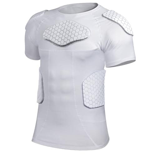 Eicolorte Padded Shirt Padded Compression Rib Protection Shirt Youth Rib Protector Compression Top Shoulder Protector for Football Baseball Lacrosse (X-Large) White