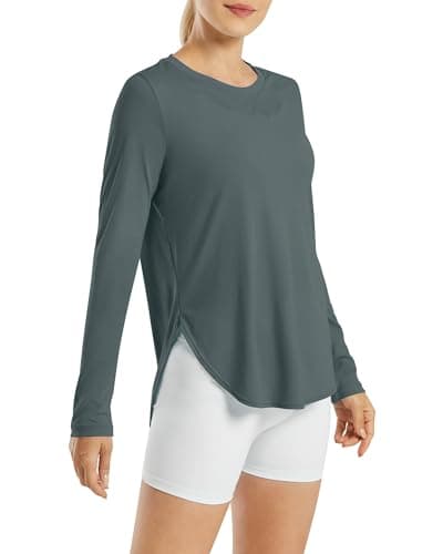 G4Free Womens Tops Plus Size Workout Long Sleeve Tops for Women Runing Yoga Athletic Rash Guard T-Shirts Swim Shirts(Grey Sage,5XL)