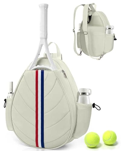TBTOTRA Tennis Bag, Water Resistant Tennis Backpack for Women Men, Quilted Crossbody Sling Design for Tennis, Pickleball, Badminton Rackets, Beige
