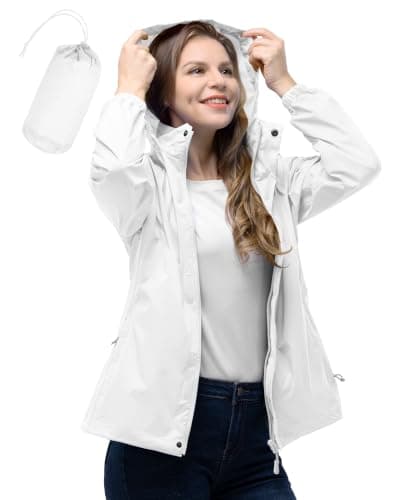33,000ft Women's Rain Jacket Waterproof Lightweight Packable Raincoat with Hood for Golf Hiking Travel Windbreaker