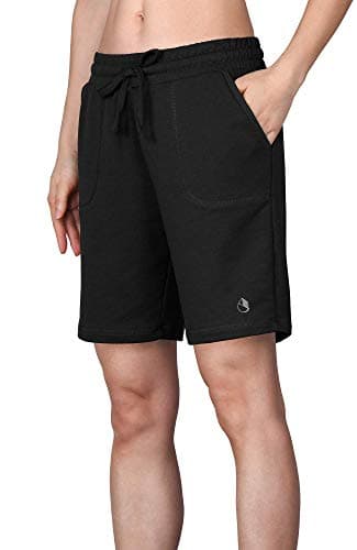 icyzone Athletic Running Yoga Shorts for Women - Women's Workout Active Lounge Bermuda Shorts with Pockets (L, Black)