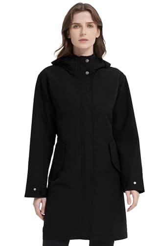 Orolay Women's Lightweight Rain Jacket Hooded Long Raincoats Softshell Travel Water-repellent Outdoor Windbreaker Black X-Large