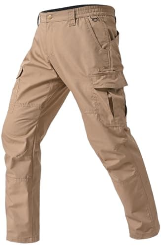 Mens Work Pants Waterproof Ripstop Durable Cargo Tactical Pants Outdoor Lightweight Utility Hiking Working Construction Pants with 7 Pockets Khaki 36Wx30L