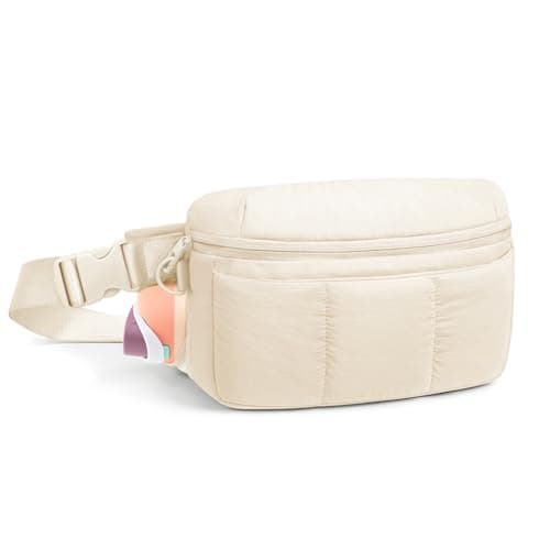 TOPEAST Waist Pack 3.5L Fanny Packs with Water Bottle Holder, Large Capacity Travel Belt Purse Anti-Theft RFID Blocking, Beige Fluffy Crossbody Sling Bag for Hiking Walking