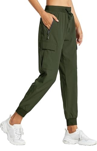Libin Women's Hiking Cargo Pants Quick Dry Joggers Tall, Army Green M