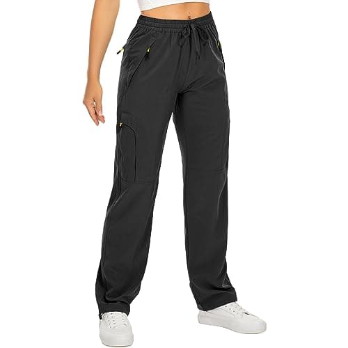 Womens Hiking Pants Quick Dry UPF 50 Lightweight Travel Golf Cargo Safari Pants Zipper Pockets,6608,Black,L