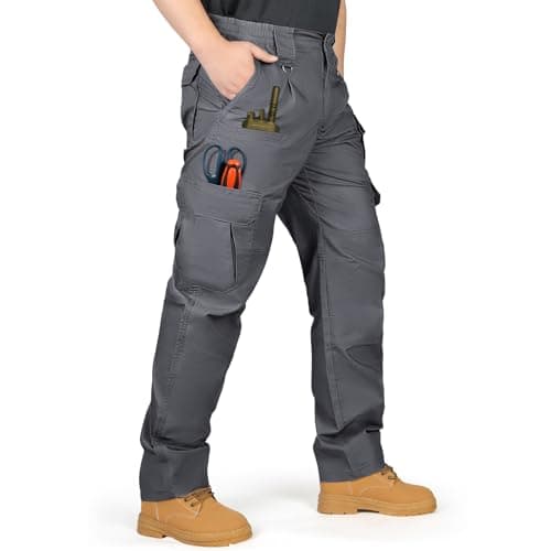 IGOLUMON Men's StretchTactical Pants, Breathable Ripstop Cargo Pants, Outdoor Lightweight EDC Work Hiking Pants, Durable Casual Trousers Grey