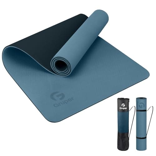 Yoga Mat Non Slip, Eco Friendly Fitness Exercise Mat with Carrying Strap,Pro Yoga Mats for Women,Workout Mats for Home, Pilates and Floor Exercises (Grey Blue/Black, Thickness-6mm)