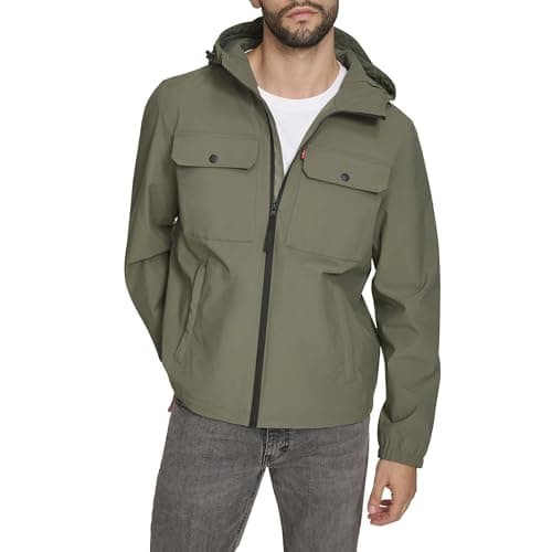 Levi's Men's Hooded Waterproof Arctic Cloth Rain Jacket, Sage Green, X-Large