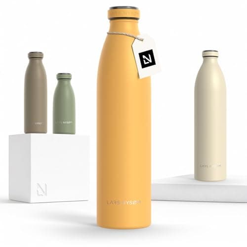 LARS NYSØM Stainless Steel Insulated Water Bottle 12oz 17oz 25oz 34oz 51oz | Insulated Thermo Flask for Hot and Cold Beverages | Leakproof Drinking Bottle (Mustard Yellow, 33.9 oz)