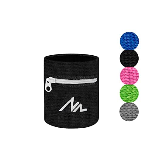 NEWZILL Wrist Wallet (Wristband) with Zipper - Cotton Sweatbands for Men & Women, Ideal for Running, Walking, Basketball, Football, Tennis, Hiking, Workout, and More (Small, Black/White)