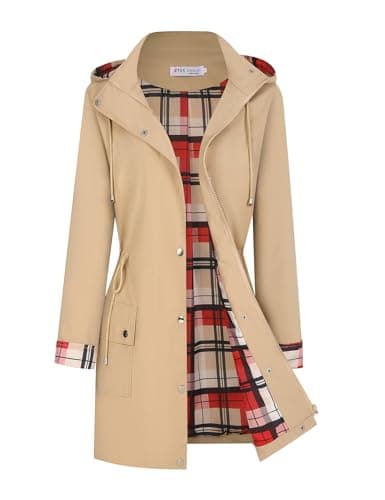 BBX Lephsnt Raincoat Women Waterproof Long Hooded Trench Coats Lined Windbreaker Travel Jacket Hiking Climbing Outdoor(Tan,M)