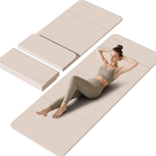 PAIDU Foldable Yoga Mat - 10mm Extra Thick, 75"26" Non-Slip Exercise Fitness Mat | SGS Eco-Certified, Portable for Yoga/Pilates/Studio/Home Workout (Beige)