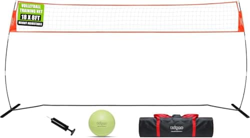 Portable Volleyball Net Outdoor, 18FT Freestanding Volleyball Practice Net with Adjustable Height, Glow in Dark Volleyball with Bump and Carry Bag for Backyard, Indoor, Home