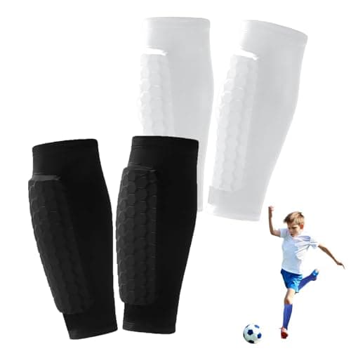 2 Pairs Soccer Shin Guards for Kids Youth Adult,Shin Guards Soccer Calf Compression Sleeve with Honeycomb Pads,Lightweight Shin Protector Support for Baseball MTB Football–Boys Girls Protective Gear