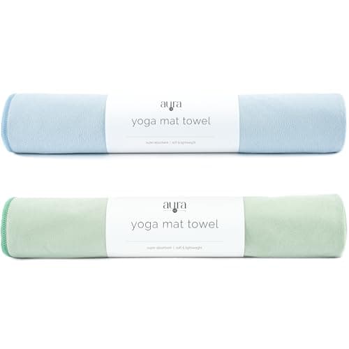 S&T INC. Yoga Mat Towel, Quick Dry Towel, Soft and Absorbent for Gym, Pilates, and Hot Yoga Mat, 2 Pack, 26.5 inches x 72 inches, Microfiber, Blue & Sage Green