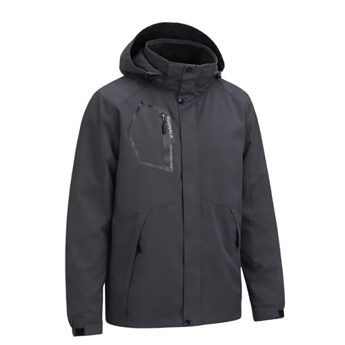 Kugnala Men's Rain Jacket Waterproof Raincoat Hood Lightweight Windproof Windbreaker Jackets for Men Outdoor Hiking Cycling Travel Grey XL