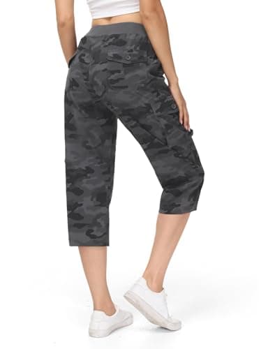 TBMPOY Womens Hiking Pants Cargo Capris for Women 6 Pockets Quick Dry Casual Outdoor Trip Loose Shorts Cropped Cotton Camouflage Dark Grey XXL