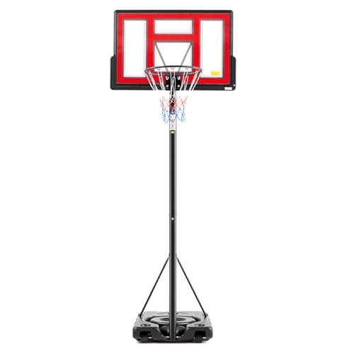 Sweetcrispy 6.1-10FT Portable Basketball Hoop Outdoor, Adjustable Height, 44 Inch Shatterproof Backboard/Shock Absorbent Rim, Fillable Base, 2 Wheels for Backyard